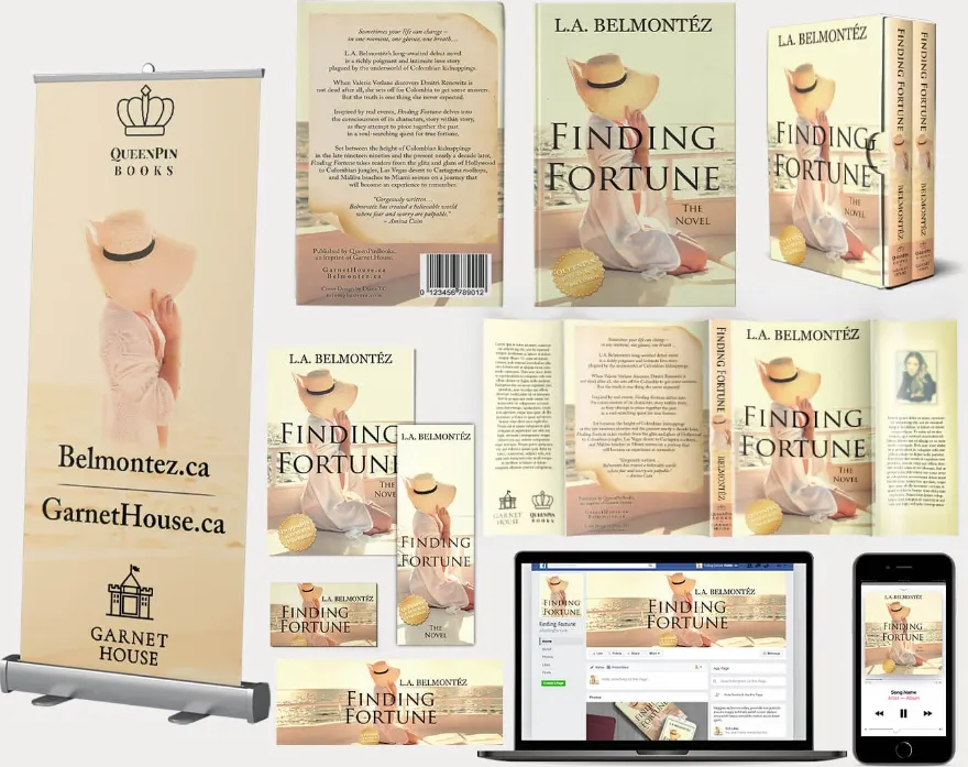 Marketing materials by Triumph Book Covers: roll-up banner, paperback, box set, bookmarks and banners
